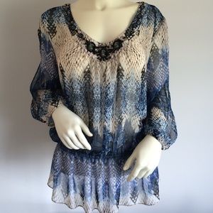 CACHE - Bejeweled Peasant Blouse