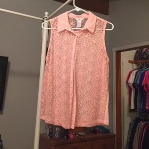 Light pink sheer button up tank top