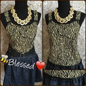 Zebra Print Blouse & Denim Skirt❤️