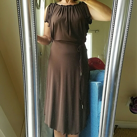 Brown high low, split sleeve, Liz Claiborne dress - Picture 2 of 4