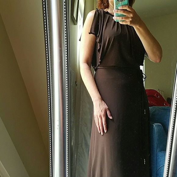 Brown high low, split sleeve, Liz Claiborne dress - Picture 3 of 4