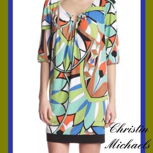 CHRISTIN MICHAEL Vibrant Colors Geometric Dress