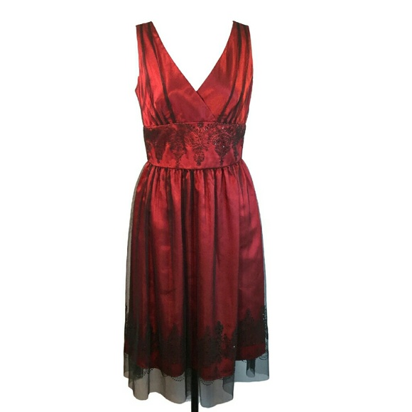 Coldwater Creek Red Satin Black tulle Fancy Dress