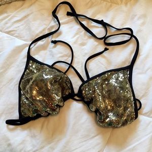 Gold Sequin Reversible Bikini Top