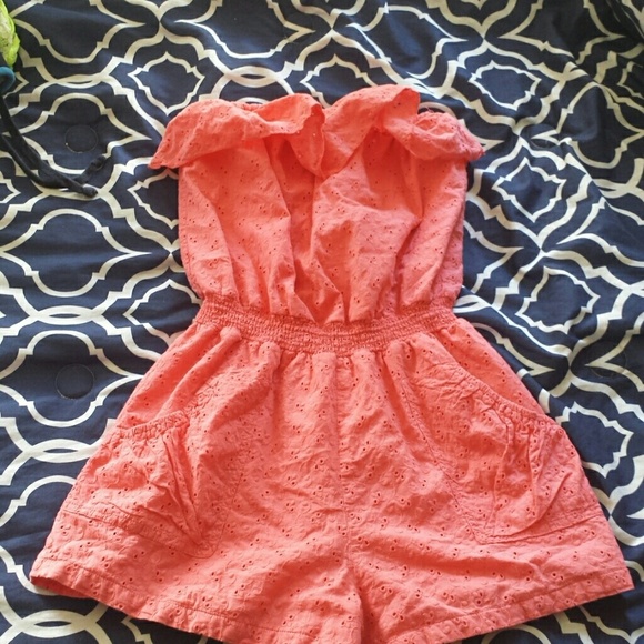 Coral Strapless Romper