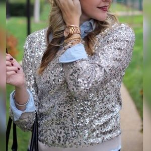 H&M silver sequin gray sweater