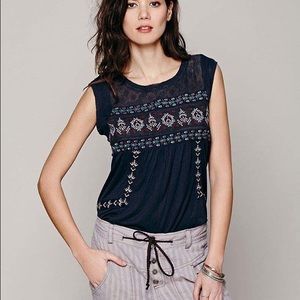 Free people reckless abandon embroidered top