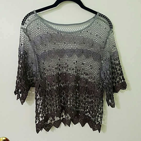 Ombre Grayish Purple Netted Top - Vintage