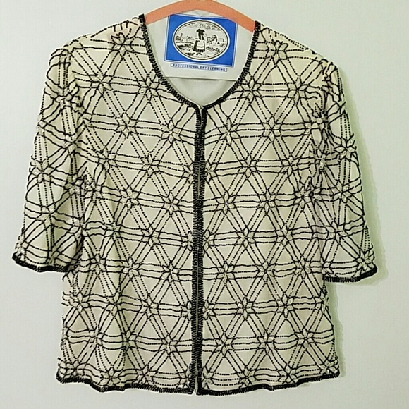 White Bead Embellished Blouse/Jacket - Vintage