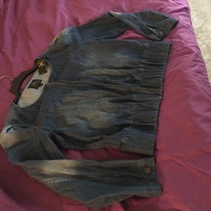 NEVER WORN Collarless Jean bomber jacket XL