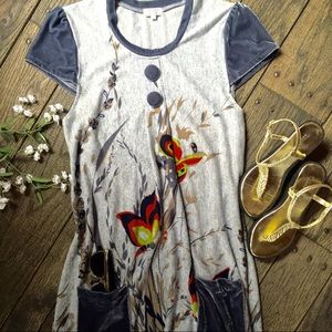 Boho Chic Funky People Velvet Trim Dress w Pockets