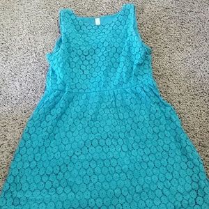 Teal short dress with lace overlay