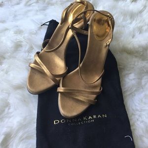 Donna Karan gold strapped summer sandal heel