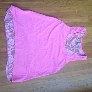 Neon pink tank with sheer lace back