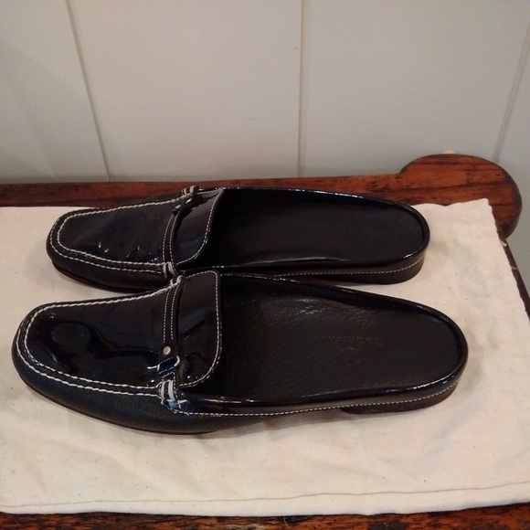 Cole Haan Patent/Pebble Leather Black Mule Flats.