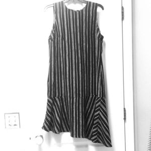 B&W Pinstripe Asymmetrical Drop Waist Dress