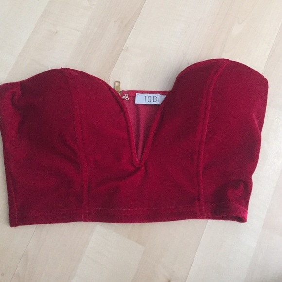 NWOT Tobi Burgundy Velvet Bustier Crop Top