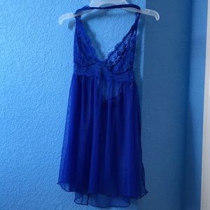 Blue halter sheer lace lingerie nightie