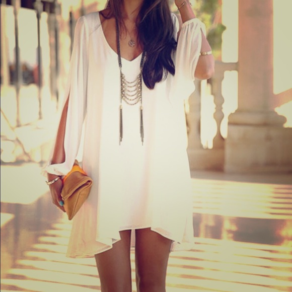 WHITE CHIFFON MINI DRESS  ~  NWT