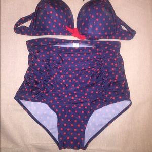 Red & Blue Polka Dot High-waist bikini