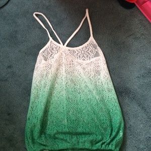 Lace green ombré racerback tank with banded bottom