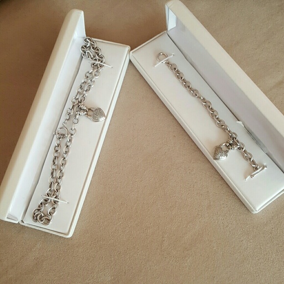 Silver 1/4 Ct Diamond Pave Hrt Necklace & Bracelet