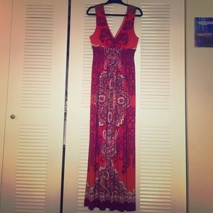 Colorful paisley-printed maxi with beaded accents