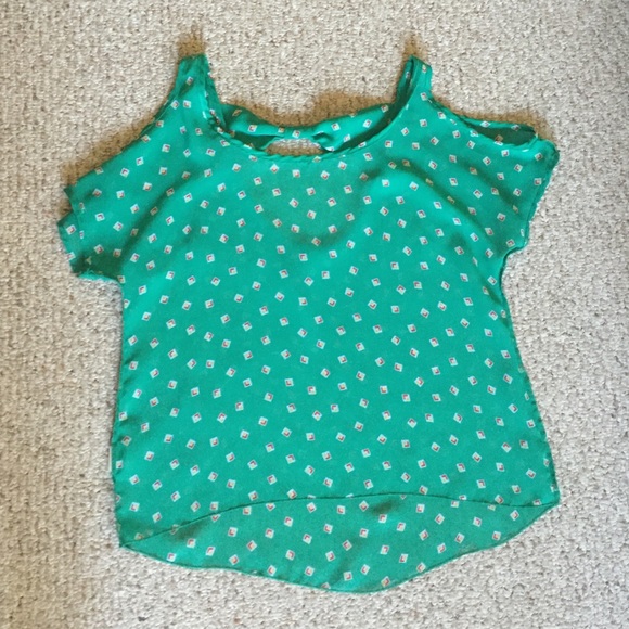 Green patterned off shoulder shirt - Picture 1 of 2