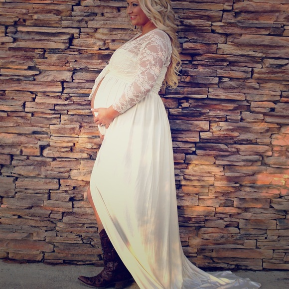 Maternity gown with lace jacket
