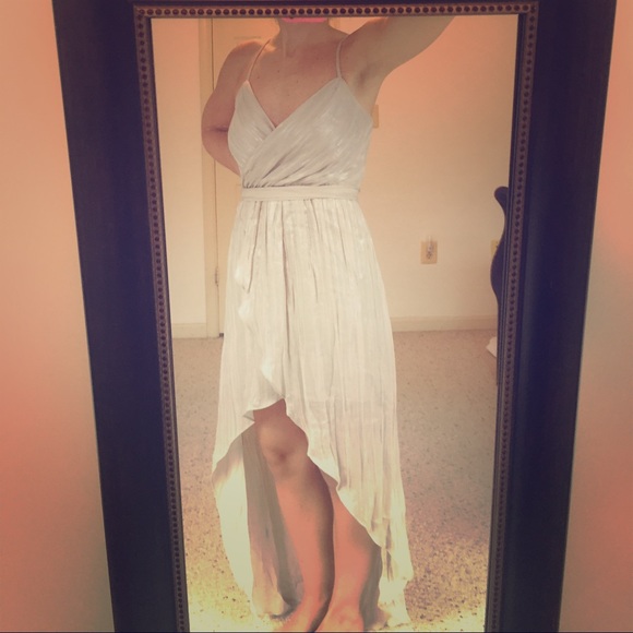 Express Hi-lo dress, metallic cream color
