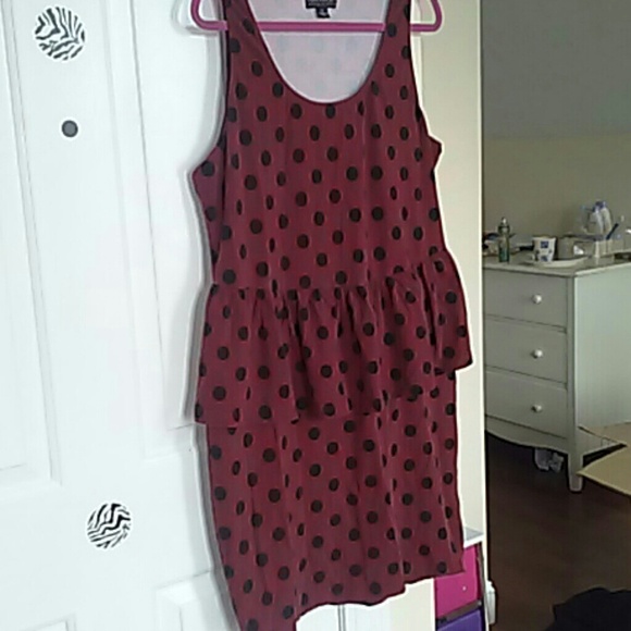 Maroon Peplum Dress w/ Black Polka Dots