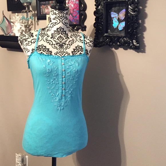 Abercrombie and Fitch blue criss cross floral top