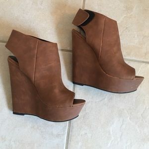 Brown open toe wedges