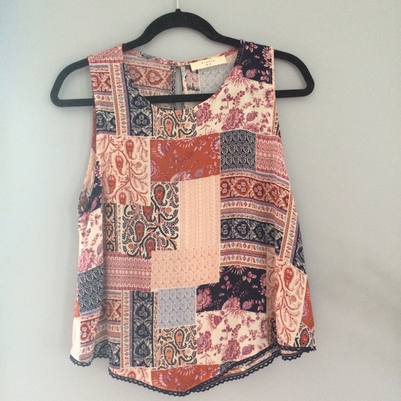 Sleeveless Patchwork Blouse, NWOT - Picture 1 of 2