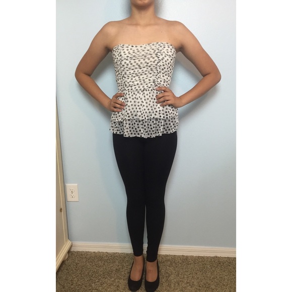 POLKA-DOT FLOWY STRAPLESS TOP - Picture 1 of 3