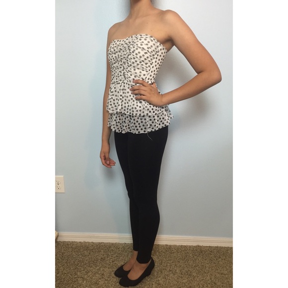 POLKA-DOT FLOWY STRAPLESS TOP - Picture 2 of 3