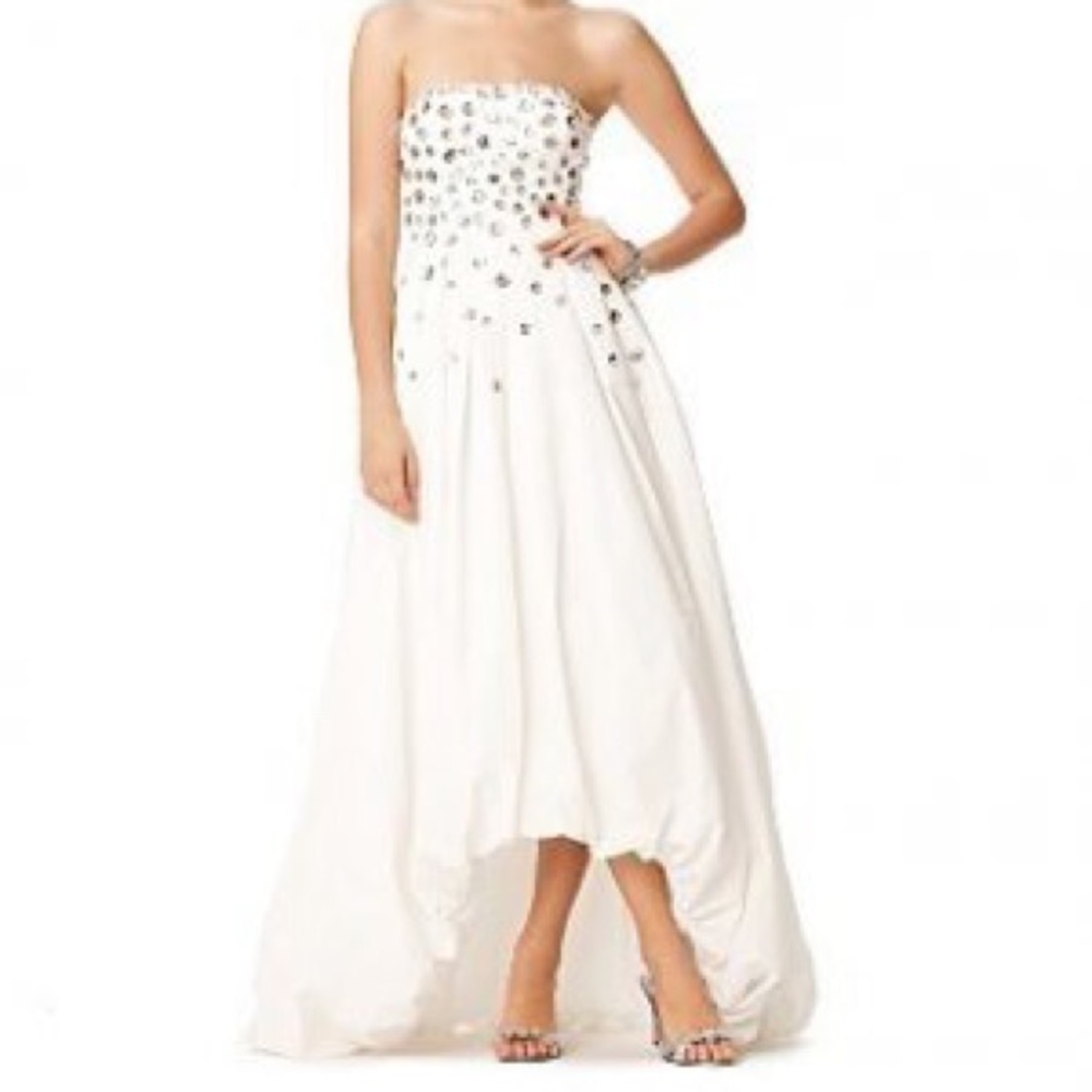 Bcbg jeweled taffeta asymmetric gown Sz 10