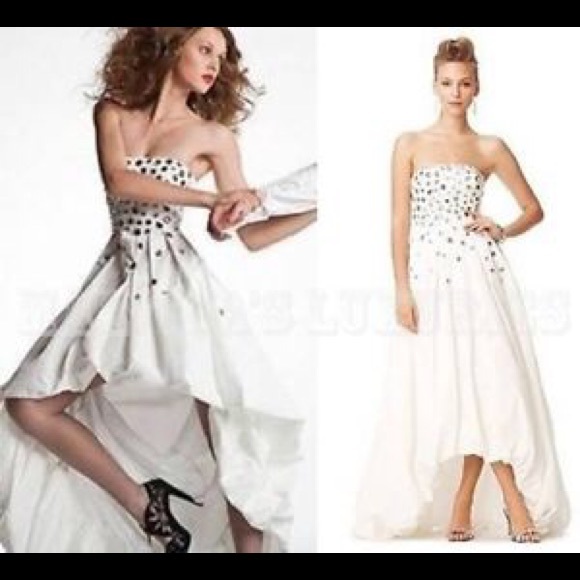 Bcbg jeweled taffeta asymmetric gown Sz 10 - Picture 3 of 7