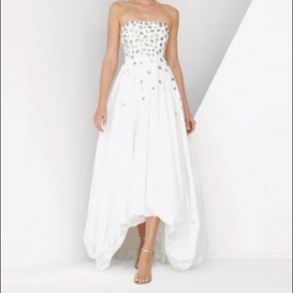 Bcbg jeweled taffeta asymmetric gown Sz 10 - Picture 4 of 7