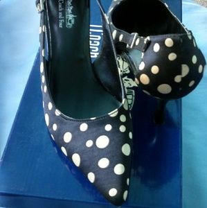 Black with cream dots- satin pumps