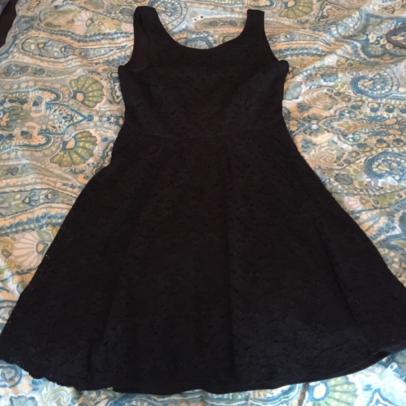 black lace flare cocktail dress