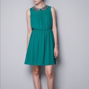 REDUCED Zara Beaded Peter Pan Collar Green Dress