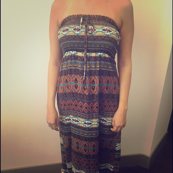 LA Boutique Bohemian Off-Shoulder Maxi Dress