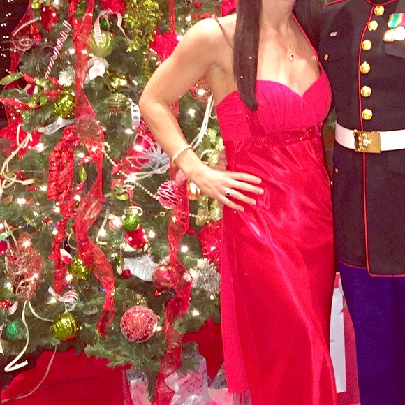 Red halter gown