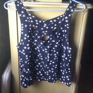 Navy and White Star Loose fitting Crop Top