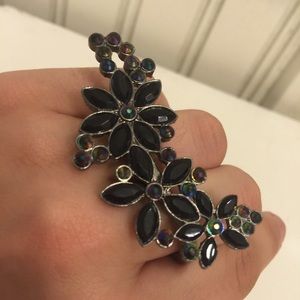 Double-finger Black Rhinestone Ring