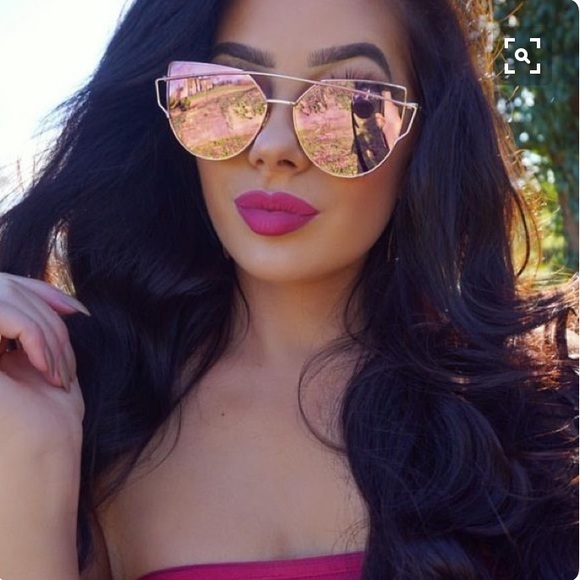 Pink&Gold Cat Eye Mirrored Wired Sunglasses - Picture 3 of 6