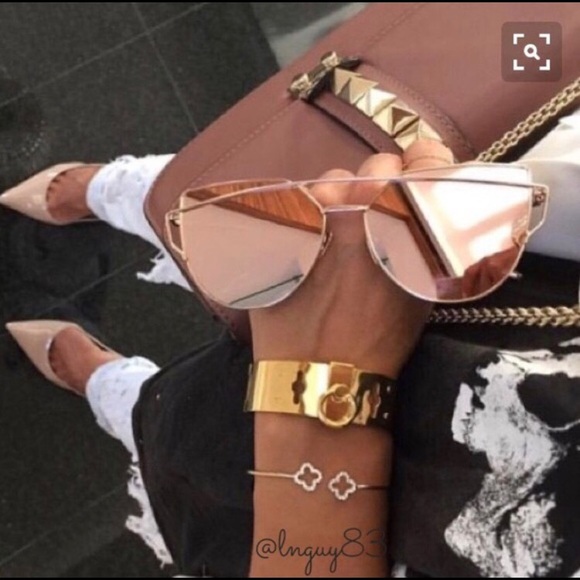 Pink&Gold Cat Eye Mirrored Wired Sunglasses - Picture 4 of 6