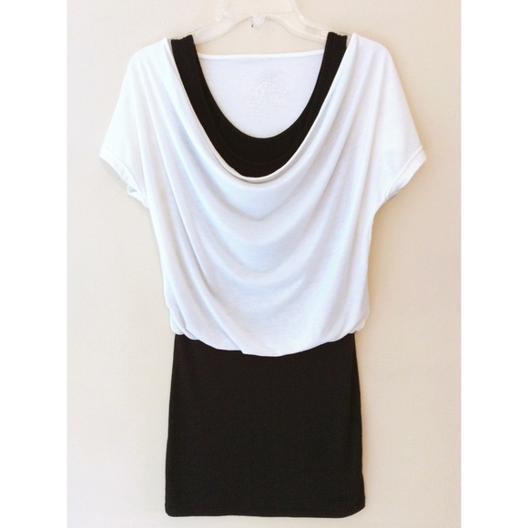 💓Black Stretchy Dress with Cream Top - Picture 1 of 4