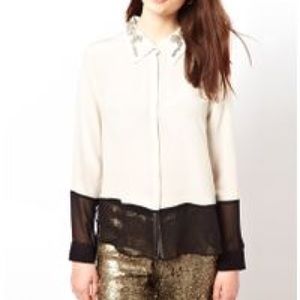❗️Last chance❗️Colorblock Jeweled Silk Blouse